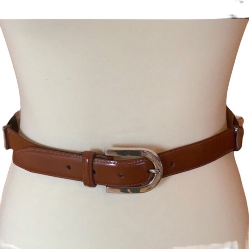 Talbots brown leather belt with silver accents Size Small